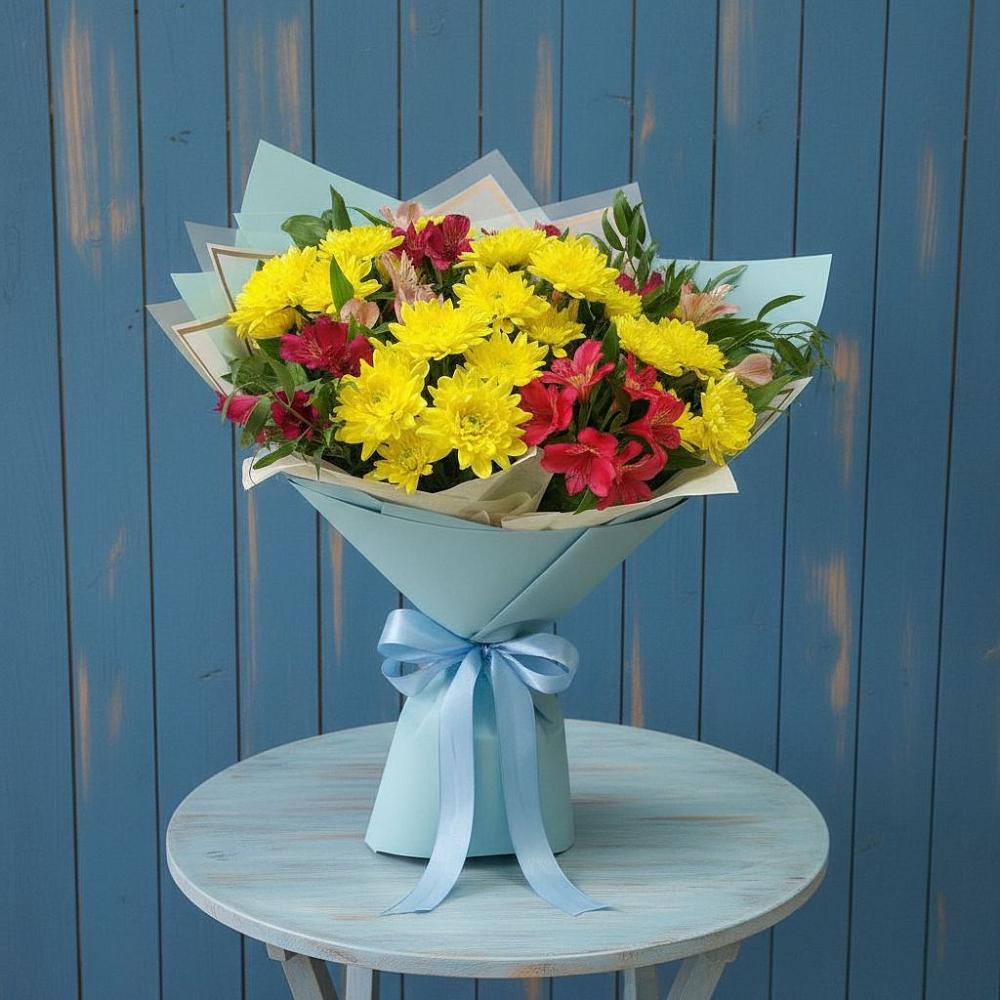 Букет цветов из: Альстромерии и Хризантемы в Масловой Пристани