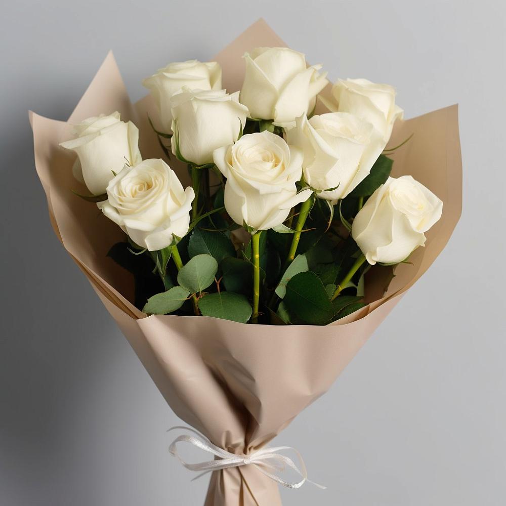 Букет 9 Белых роз Эдлесс Лав в Масловой Пристани