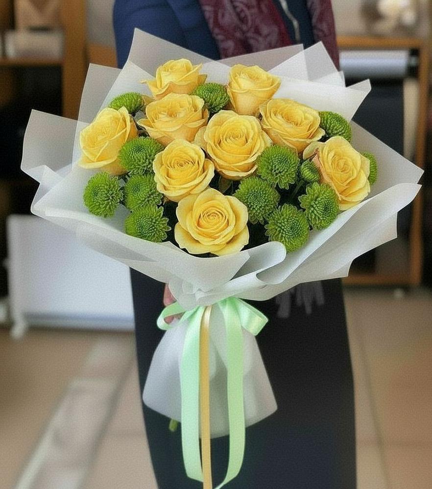 Букет цветов из: Хризантемы и Розы в Масловой Пристани