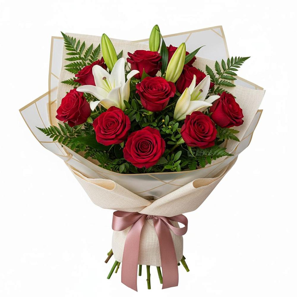 Букет цветов из: Лилии и Розы в Масловой Пристани