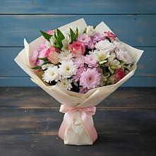 Букет цветов из:  Хризантемы, Альстромерии и Розы #REPLACE_PRED# Масловой Пристани