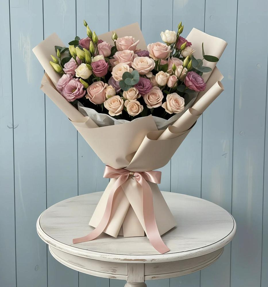 Букет цветов из: Розы и Лизиантусы в Масловой Пристани