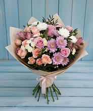 Букет цветов из:  Хризантемы, Розы и Альстромерии в Масловой Пристани