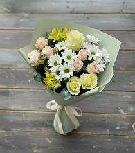 Букет цветов из:  Альстромерии, Розы и Хризантемы в Масловой Пристани